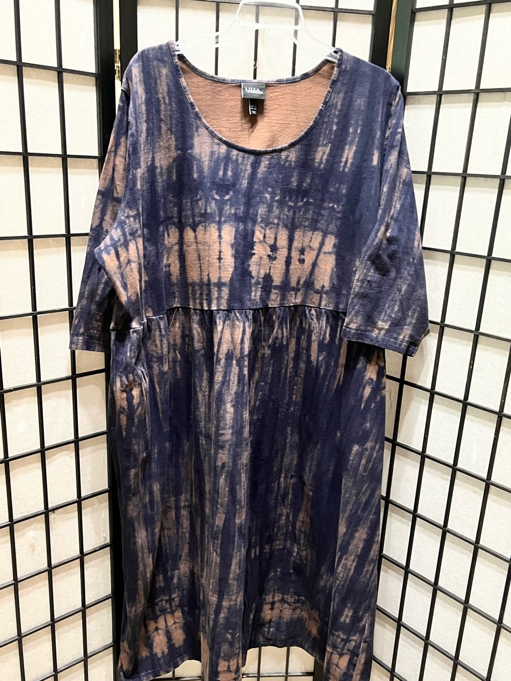 ULLA POPKEN SLATE GOLD Tie-Dye Scoop Neck quarter sleeve Midi Dress SIZE 24/26